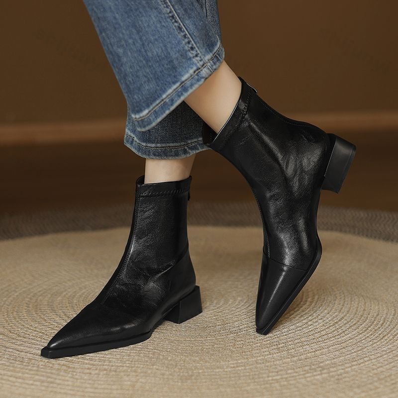 Women'S Fashion Korea - Vrouwen Puntige Korte Laarzen 2025, Herfst