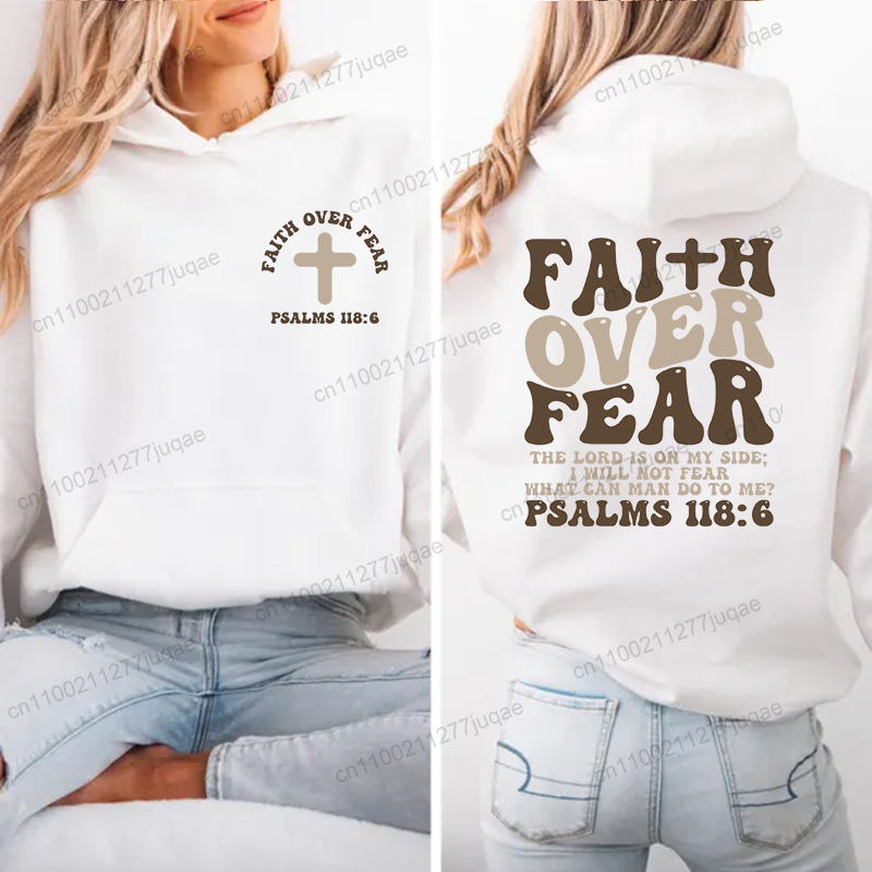 Women Fashion Over The Years - Geloof Over Angst Print Sweatshirt Vrouwen