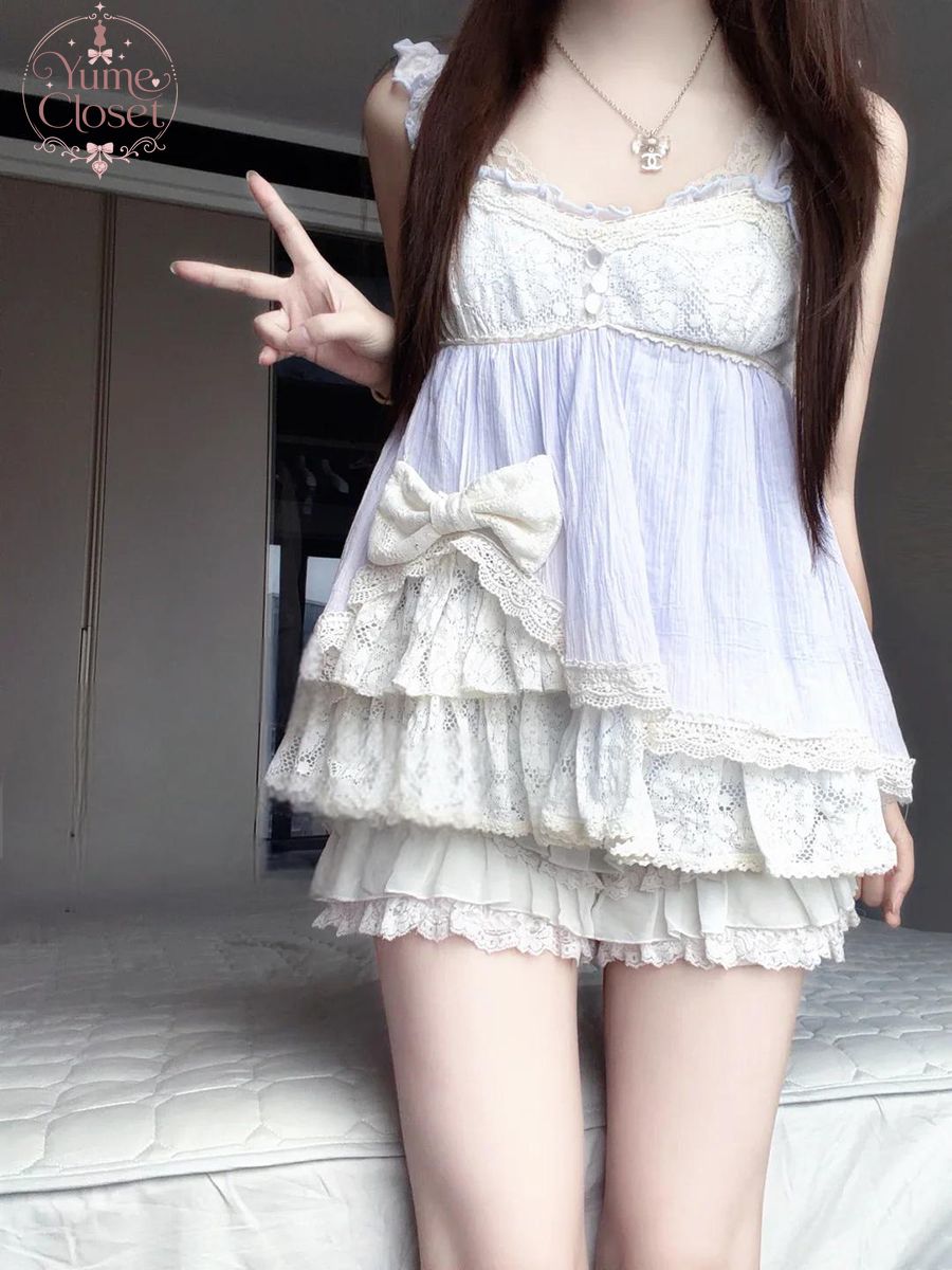 Lace Trim Cami - Coquette Ryousangata Dollcore Japanse Vintage 2-delige