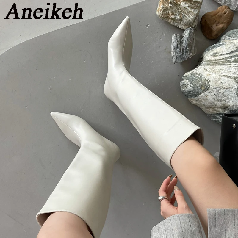 Women'S Fashion Knee High Boots - Aneikeh 2027 Mode Sexy Spitse Lage