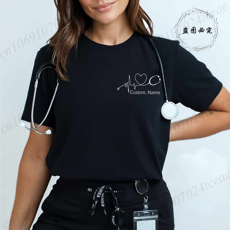 Women Fashion Names - Aangepaste naam verpleegster shirt stethoscoop hartslag