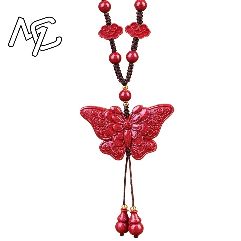 Women'S Fashion Jewellery - Mode Rode Cinnaber Jade Vlinder Hanger