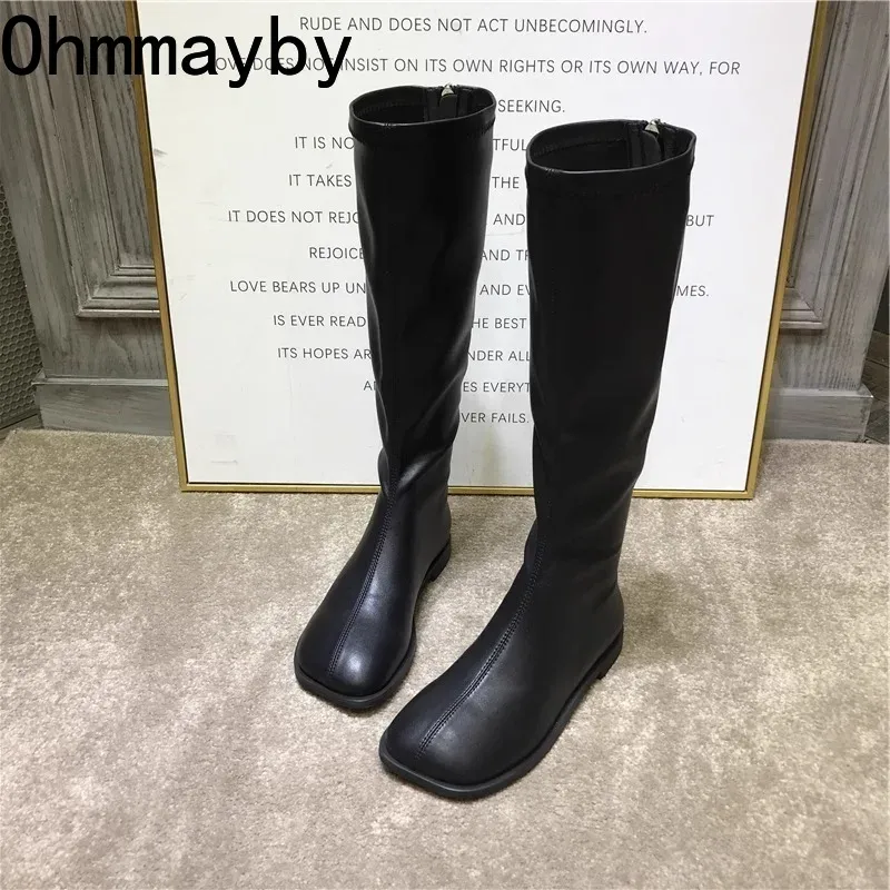 Women'S Fashion Korea - Streetstyle Stretch Vrouwen Knie Hoge Laarzen