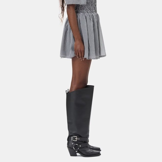 Zwart lederen kniehoge cowboyl - Women'S Fashion Knee High Boots recensie en prijs